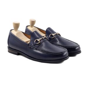 Handmade Men's Blue Leather Loafer Shoes