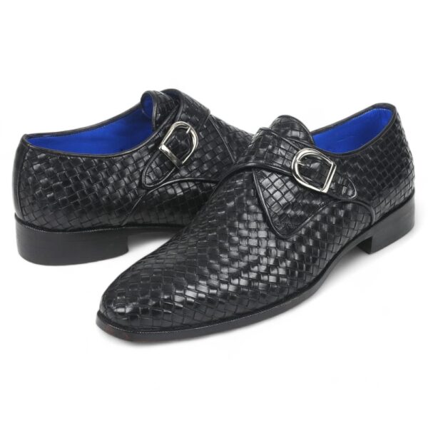 Handmade Black Woven Leather Buckle Shoes