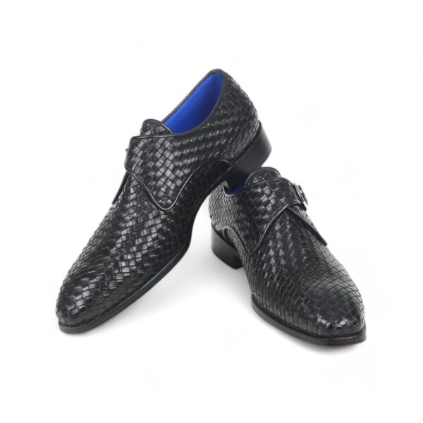 Handmade Black Woven Leather Buckle Shoes