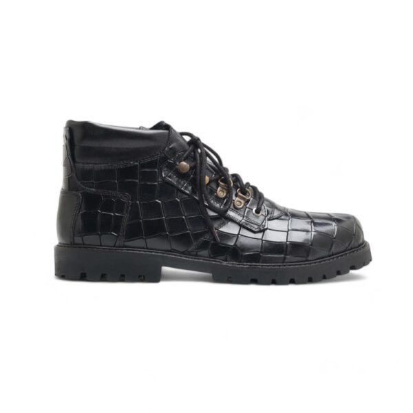 Ankle High Black Alligator Texture Boot