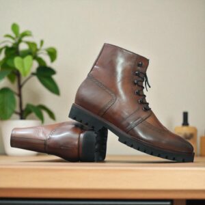 Handmade Men's Brown Leather Wing Tip Boot