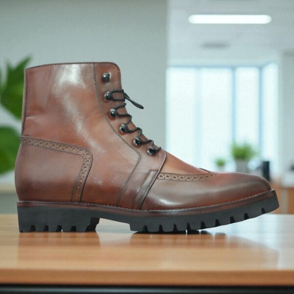 Handmade Men's Brown Leather Wing Tip Boot