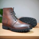 Handmade Men's Brown Leather Wing Tip Boot
