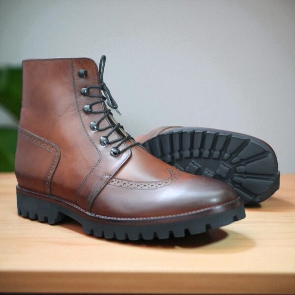 Handmade Men's Brown Leather Wing Tip Boot
