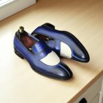 Stylish two-tone blue and white loafer shoes handcrafted for men.