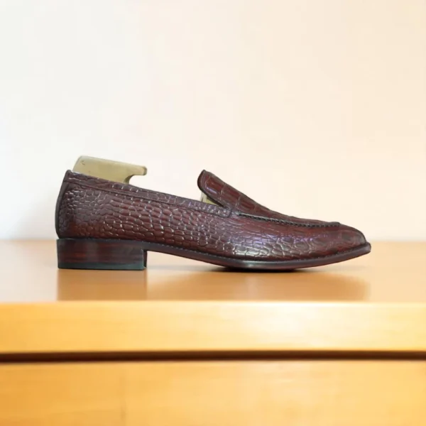 Hand Crafted Brown Alligator Loafer Shoes