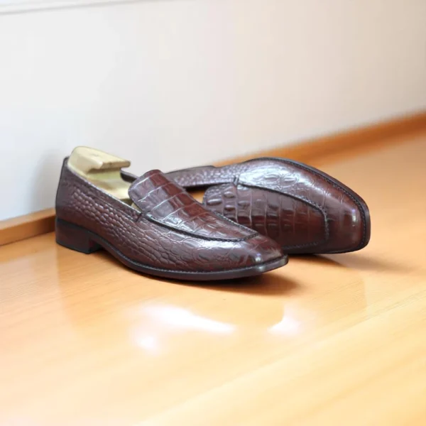 Hand Crafted Brown Alligator Loafer Shoes