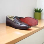Hand Crafted Brown Alligator Loafer Shoes