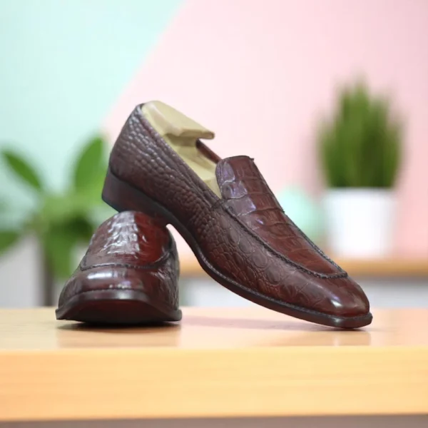 Hand Crafted Brown Alligator Loafer Shoes