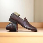 Hand Crafted Brown Alligator Loafer Shoes