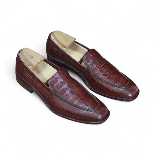 Hand Crafted Brown Alligator Loafer Shoes