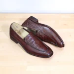 Hand Crafted Brown Alligator Loafer Shoes