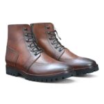 Handmade Men's Brown Leather Wing Tip Boot