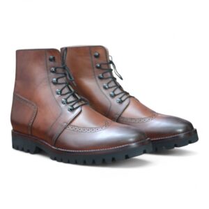 Handmade Men's Brown Leather Wing Tip Boot