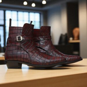 Handmade Men's Burgundy Jodhpurs Alligator Boot