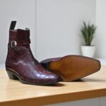 Handmade Men's Burgundy Jodhpurs Alligator Boot