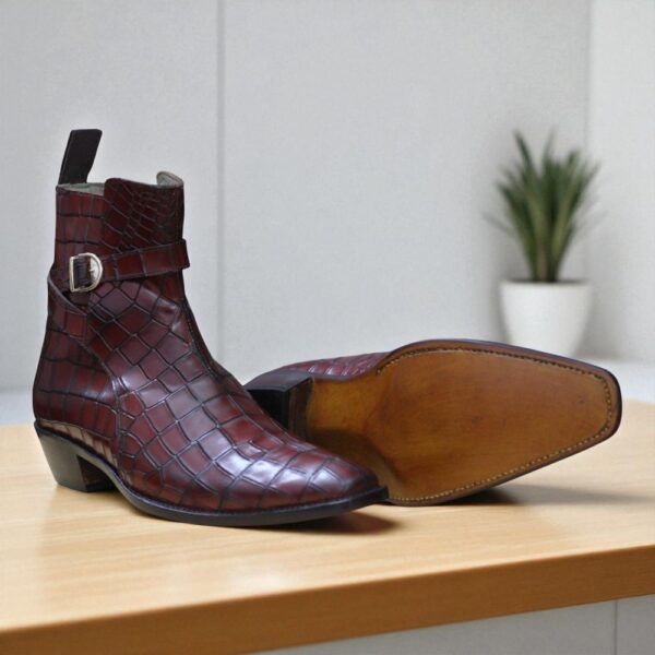 Handmade Men's Burgundy Jodhpurs Alligator Boot