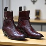 Handmade Men's Burgundy Jodhpurs Alligator Boot