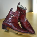 Handmade Men's Burgundy Jodhpurs Alligator Boot