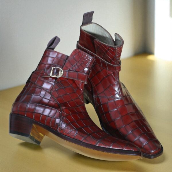 Handmade Men's Burgundy Jodhpurs Alligator Boot