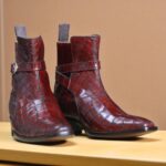 Handmade Men's Burgundy Jodhpurs Alligator Boot
