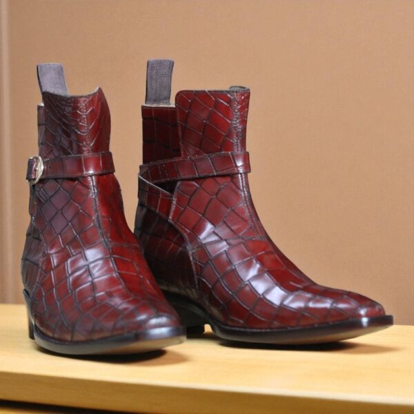 Handmade Men's Burgundy Jodhpurs Alligator Boot