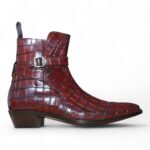 Handmade Men's Burgundy Jodhpurs Alligator Boot