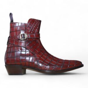 Handmade Men's Burgundy Jodhpurs Alligator Boot